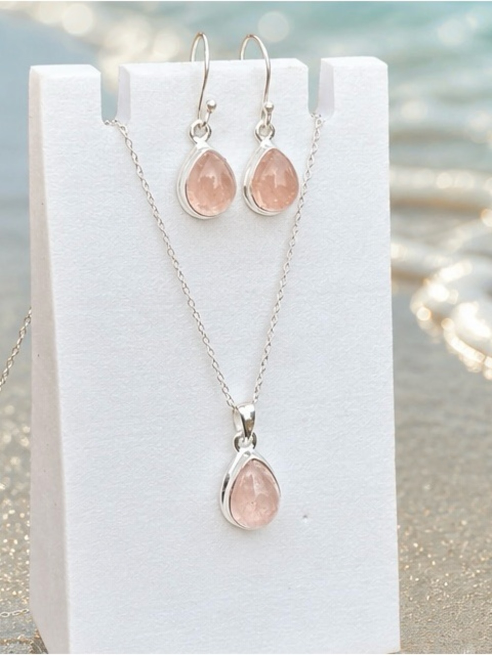 NEW! Morganite & Rose Quartz Necklace & Earring SET!